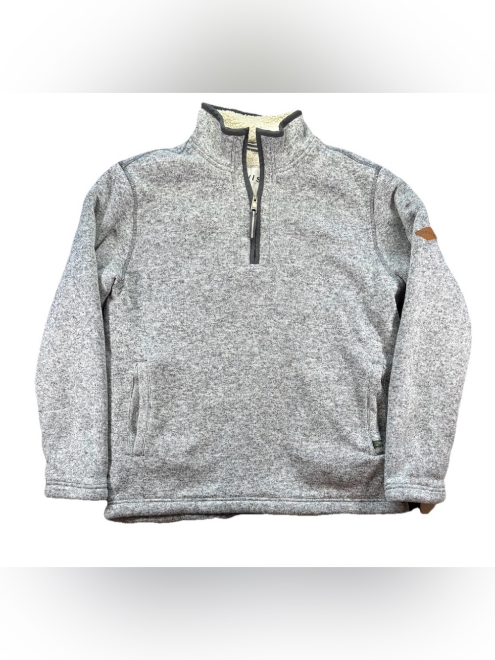Orvis Quarter Zip Pullover Sweater Sherpa Men's Medium Gray Pockets Fleece
